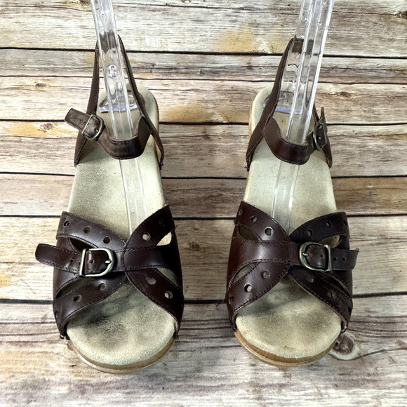 Dansko Womens Brown Leather Sissy Strappy Open Toe Clog Sandals 39/9 - Picture 3 of 8